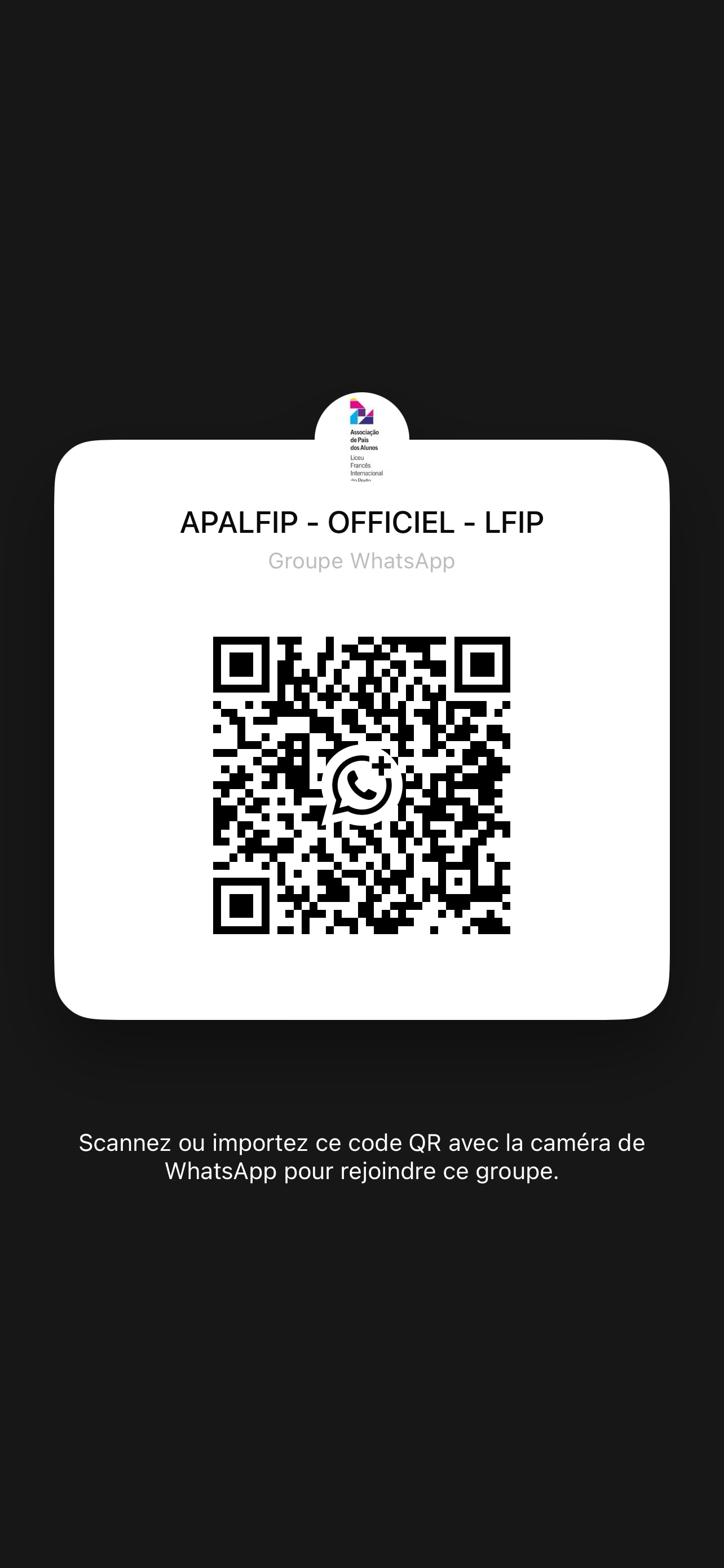 QR code du groupe WhatsApp officiel APALFIP
